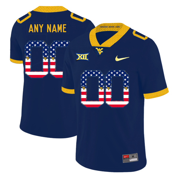 West Virginia Mountaineers Customized Navy USA Flag College Football Jersey