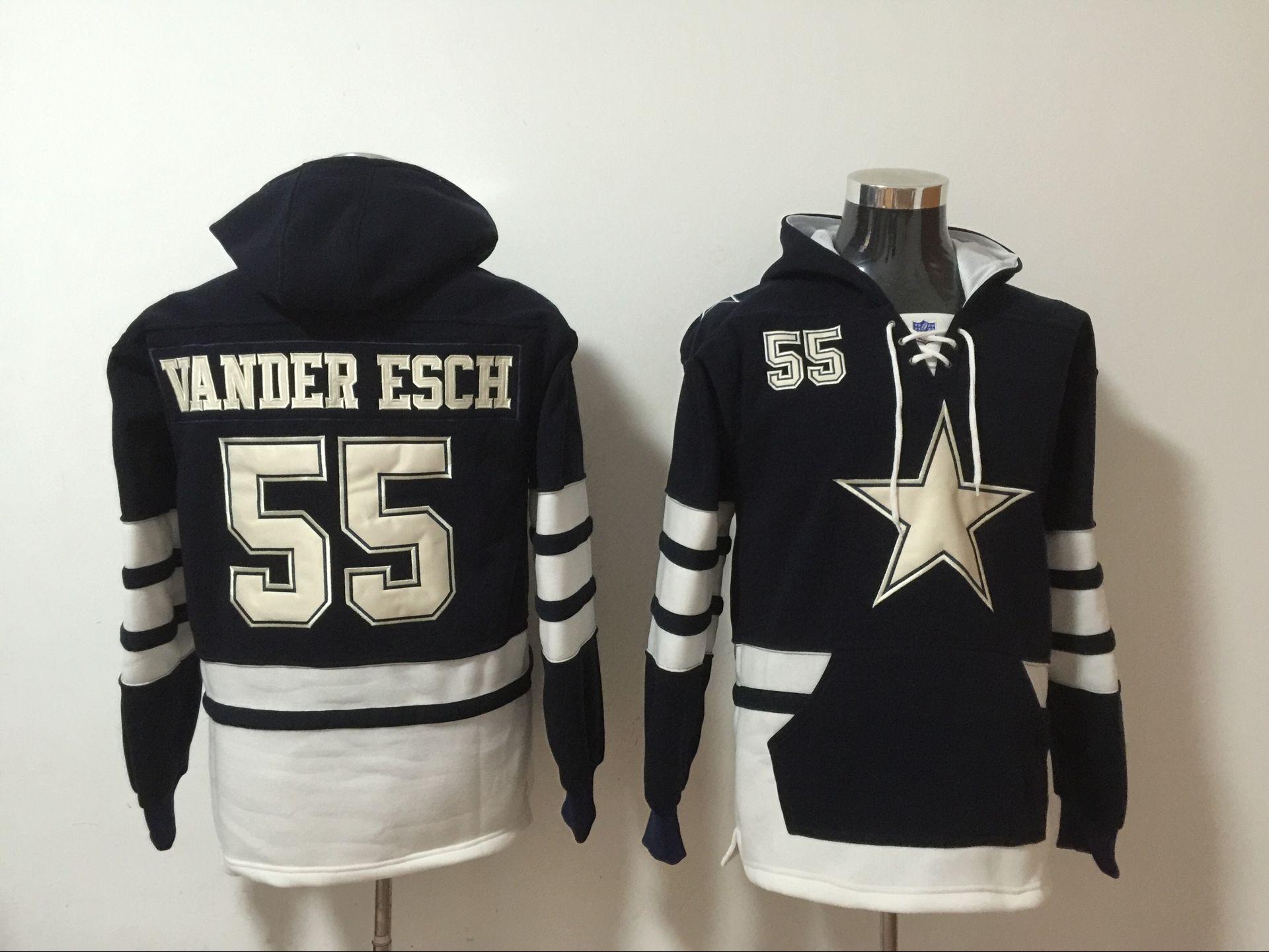 Nike Cowboys 55 Leighton Vander Esch Black All Stitched Hooded Sweatshirt
