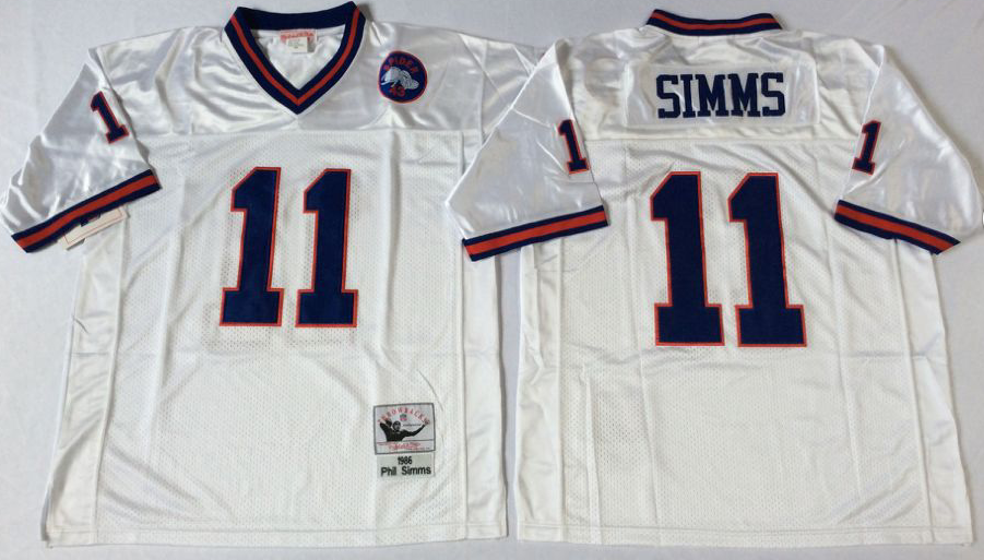 Giants 11 Phil Simms White M&N Throwback Jersey