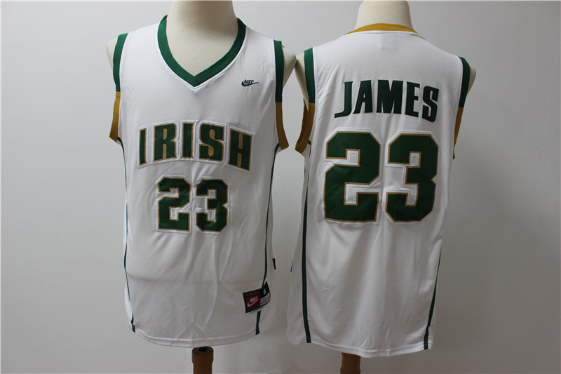 Irish High School 23 LeBron James White Basketball Jersey