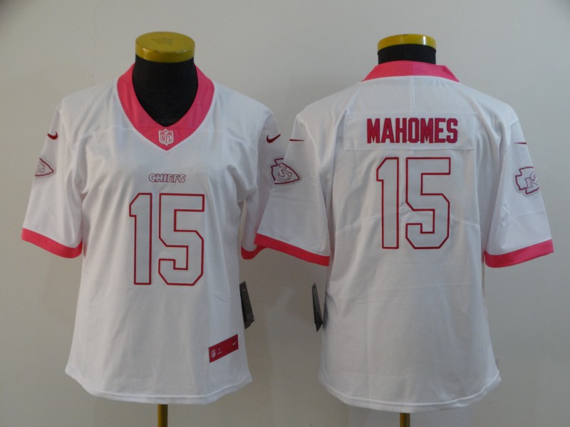 Nike Chiefs 15 Patrick Mahomes White Pink Women Vapor Untouchable Limited Jersey