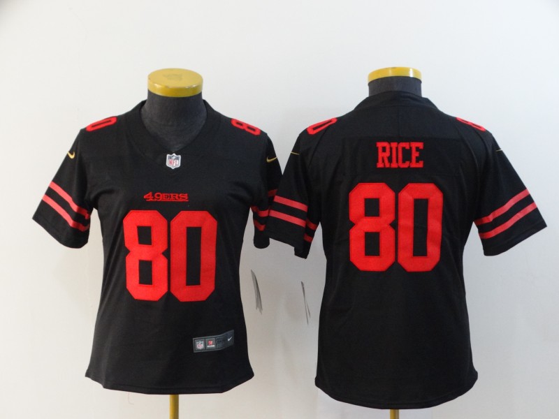 Nike 49ers 80 Jerry Rice Black Women Vapor Untouchable Limited Jersey