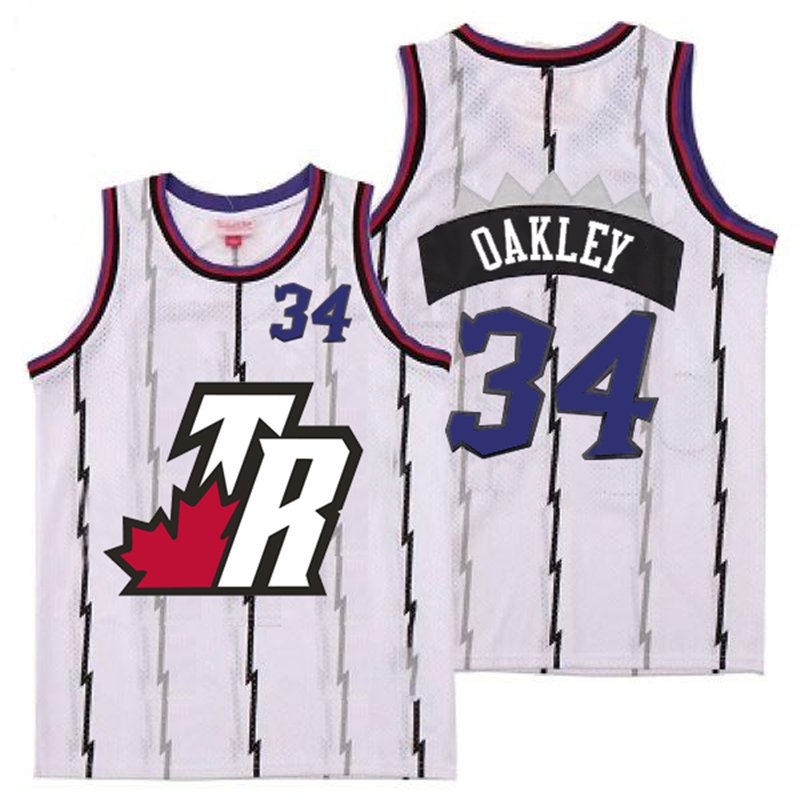 Raptors 34 Charles Oakley White Big White TR Logo Retro Jersey