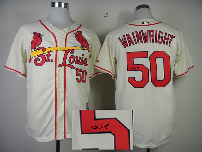 Cardinals 50 Wainwright Cream Signature Edition Jerseys