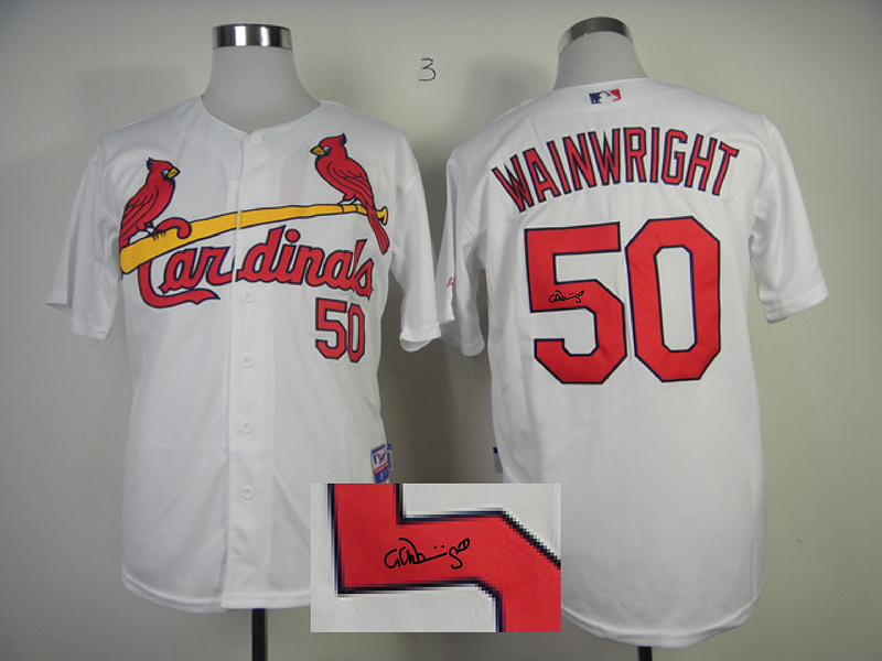 Cardinals 50 Wainwright White Signature Edition Jerseys