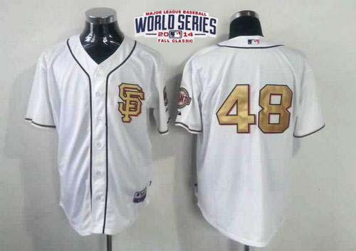Giants 48 Sandoval White Gold Number 2014 World Series Cool Base Jerseys