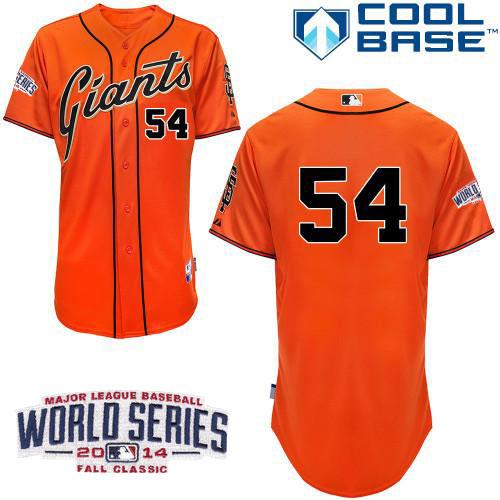 Giants 54 Romo Orange 2014 World Series Cool Base Jerseys