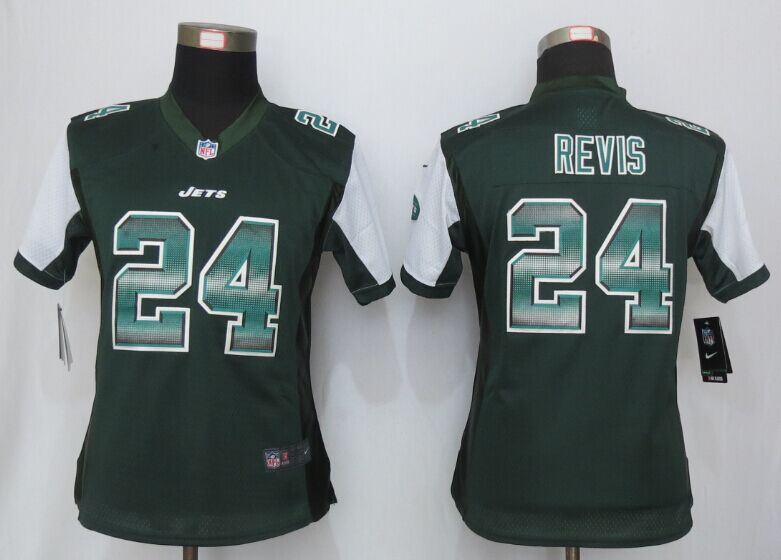 Nike Jets 24 Darrelle Revis Green Pro Line Fashion Strobe Women Jersey