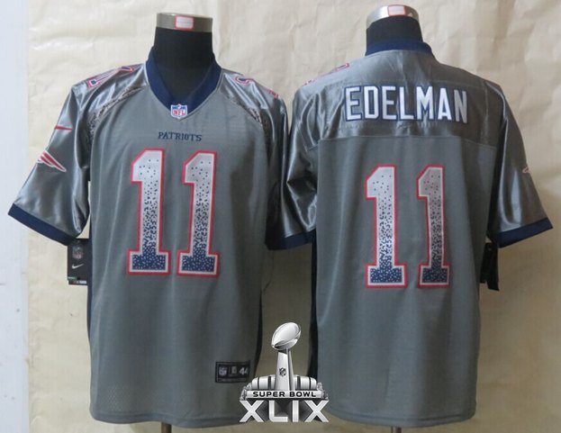 Nike Patriots 11 Edelman Grey Drift Fashion Elite 2015 Super Bowl XLIX Jerseys