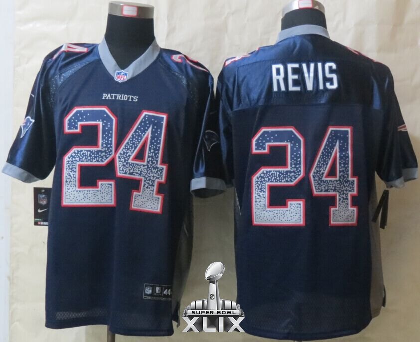 Nike Patriots 24 Revis Blue Drift Fashion Elite 2015 Super Bowl XLIX Jerseys