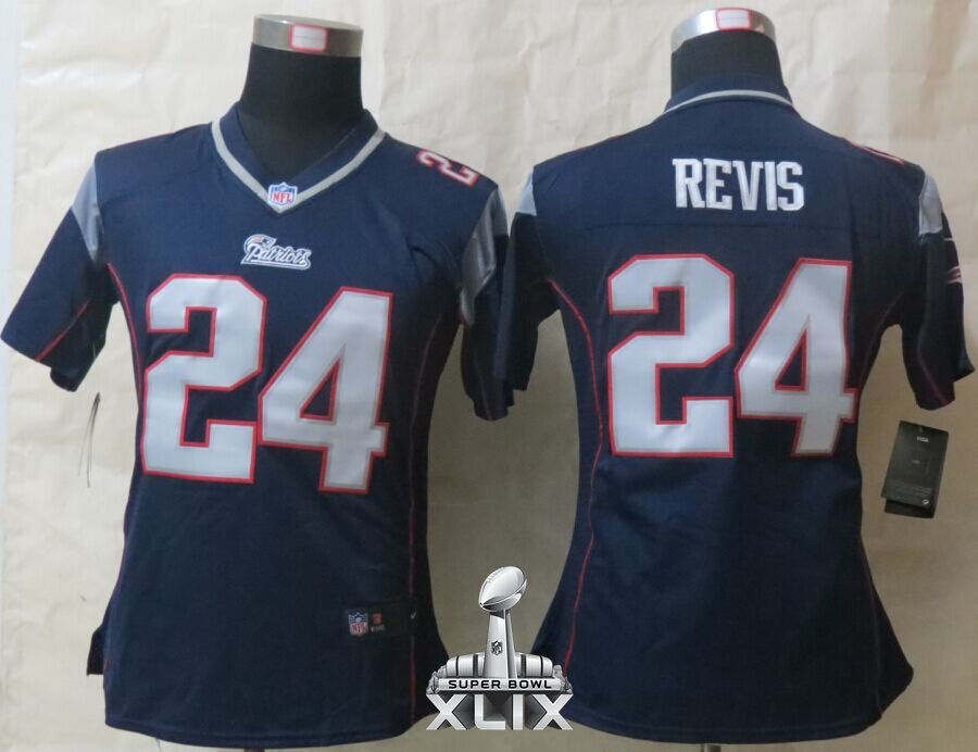 Nike Patriots 24 Revis Blue Women Game 2015 Super Bowl XLIX Jerseys