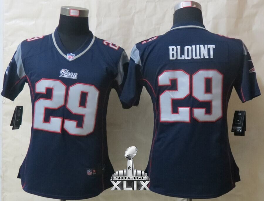 Nike Patriots 29 Blount Blue Women Game 2015 Super Bowl XLIX Jerseys