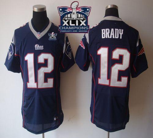 Nike Patriots 12 Brady Blue 2015 Super Bowl XLIX Champions Elite Jerseys