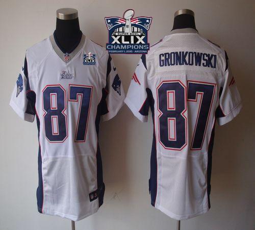 Nike Patriots 87 Gronkowski White 2015 Super Bowl XLIX Champions Elite Jerseys