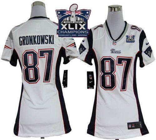 Nike Patriots 87 Gronkowski White 2015 Super Bowl XLIX Champions Women Game Jerseys