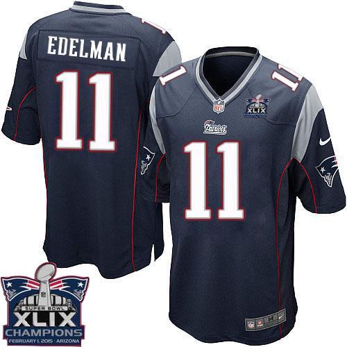Nike Patriots 11 Edelman Blue 2015 Super Bowl XLIX Champions Youth Game Jerseys