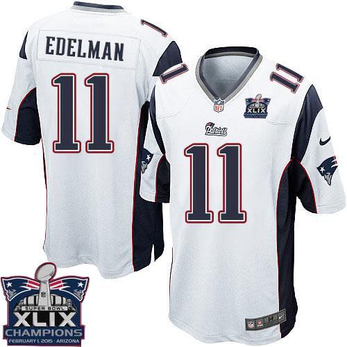 Nike Patriots 11 Edelman White 2015 Super Bowl XLIX Champions Youth Game Jerseys