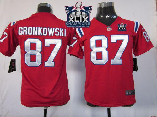 Nike Patriots 87 Gronkowski Red 2015 Super Bowl XLIX Champions Youth Game Jerseys