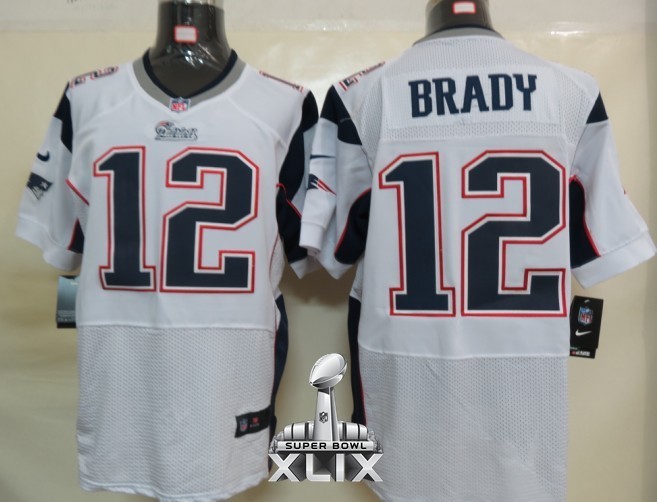Nike Patriots 12 Brady White Elite 2015 Super Bowl XLIX Jerseys