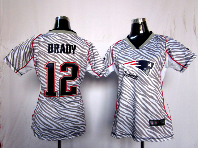 Nike Patriots 12 Brady Women Zebra 2015 Super Bowl XLIX Jerseys