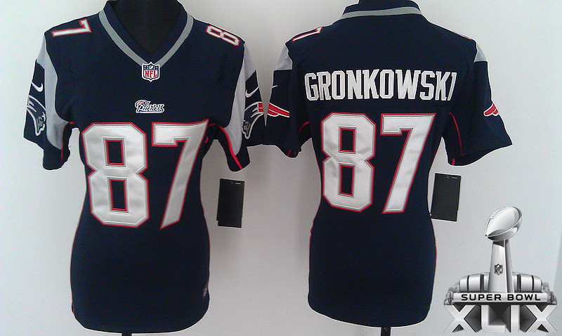 Nike Patriots 87 Gronkowski Blue Women Game 2015 Super Bowl XLIX Jerseys