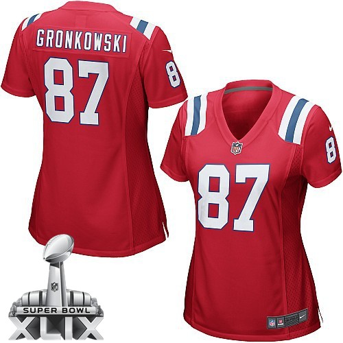 Nike Patriots 87 Gronkowski Red Women Game 2015 Super Bowl XLIX Jerseys
