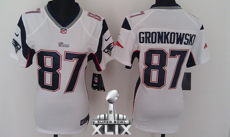 Nike Patriots 87 Gronkowski White Women Game 2015 Super Bowl XLIX Jerseys