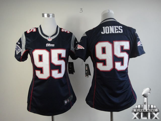 Nike Patriots 95 Jones Blue Women Game 2015 Super Bowl XLIX Jerseys