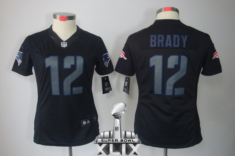 Nike Patriots 12 Brady Black Impact Women Limited 2015 Super Bowl XLIX Jerseys