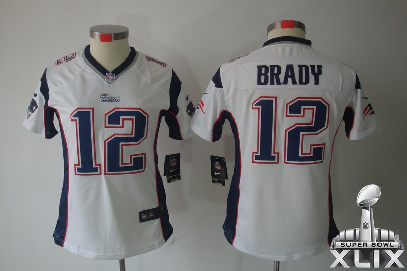 Nike Patriots 12 Brady White Women Limited 2015 Super Bowl XLIX Jerseys