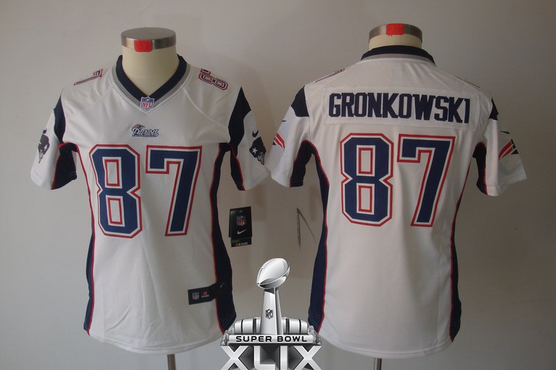 Nike Patriots 87 Gronkowski White Women Limited 2015 Super Bowl XLIX Jerseys