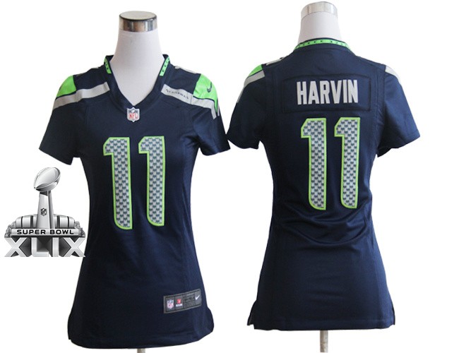 Nike Seahawks 11 Harvin Blue Women Game 2015 Super Bowl XLIX Jerseys