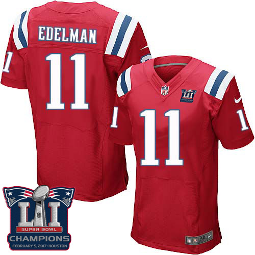 Nike Patriots 11 Julian Edelman Red 2017 Super Bowl LI Champions Elite Jersey