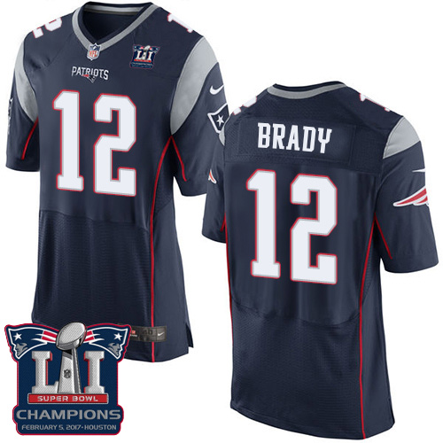 Nike Patriots 12 Tom Brady Navy 2017 Super Bowl LI Champions Elite Jersey