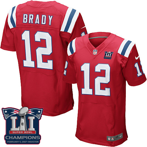 Nike Patriots 12 Tom Brady Red 2017 Super Bowl LI Champions Elite Jersey
