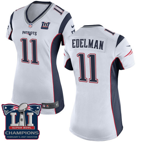 Nike Patriots 11 Julian Edelman White 2017 Super Bowl LI Champions Women Game Jersey