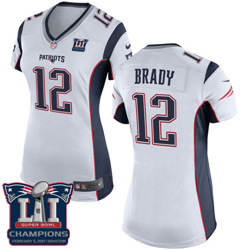 Nike Patriots 12 Tom Brady White 2017 Super Bowl LI Champions Women Game Jersey