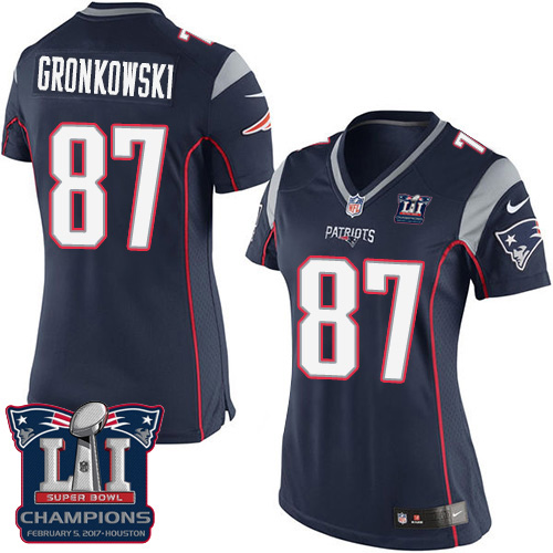 Nike Patriots 87 Rob Gronkowski Navy 2017 Super Bowl LI Champions Women Game Jersey