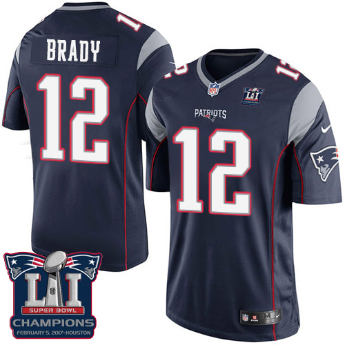 Nike Patriots 12 Tom Brady Navy 2017 Super Bowl LI Champions Youth Game Jersey