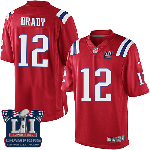 Nike Patriots 12 Tom Brady Red 2017 Super Bowl LI Champions Youth Game Jersey