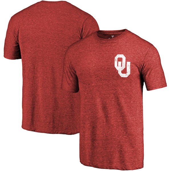 Oklahoma Sooners Fanatics Branded Crimson Primary Logo Left Chest Distressed Tri-Blend T-Shirt