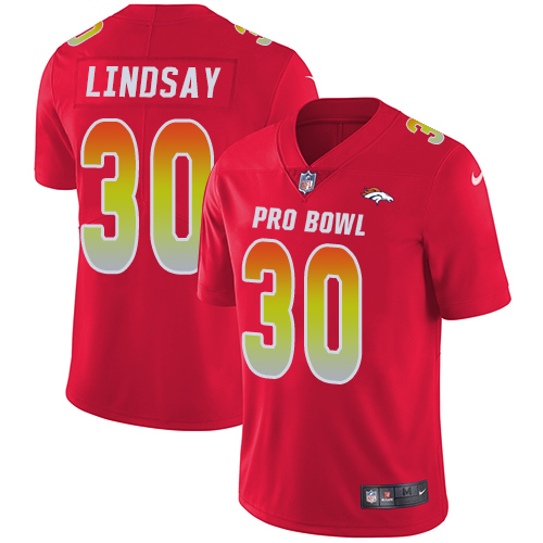 Nike AFC Broncos 30 Phillip Lindsay Red 2019 Pro Bowl Limited Jersey