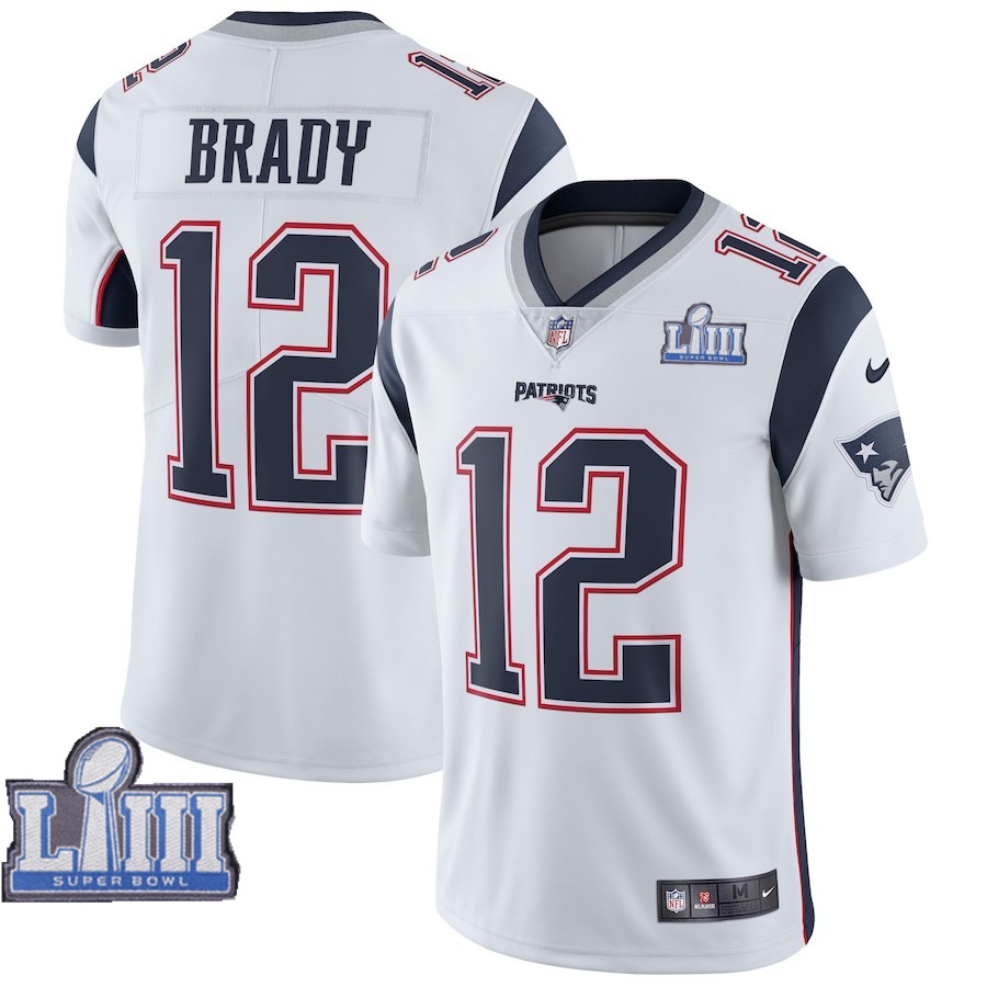 Nike Patriots 12 Tom Brady White 2019 Super Bowl LIII Vapor Untouchable Limited Jersey