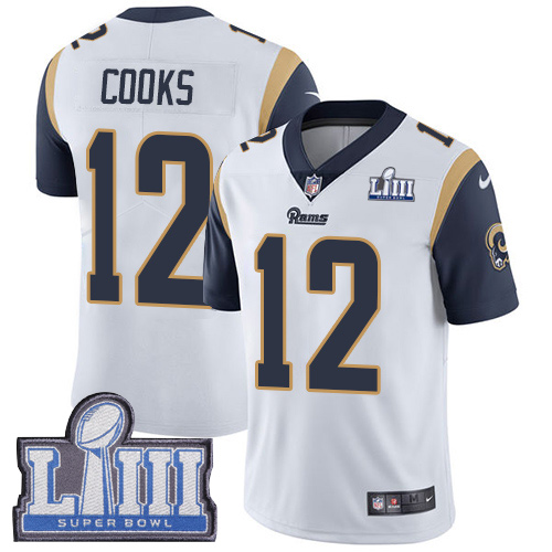 Nike Rams 12 Brandin Cooks White 2019 Super Bowl LIII Vapor Untouchable Limited Jersey