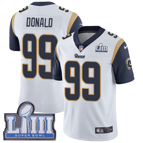 Nike Rams 99 Aaron Donald White 2019 Super Bowl LIII Vapor Untouchable Limited Jersey