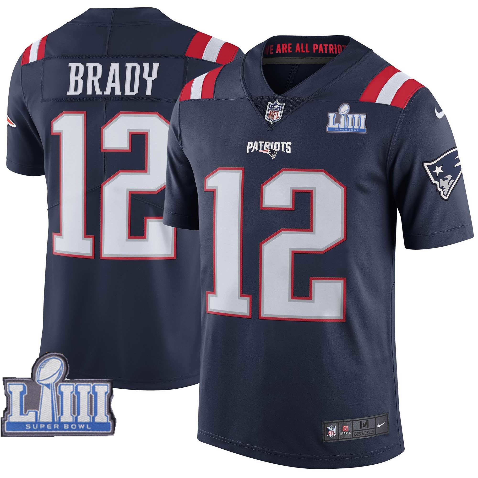 Nike Patriots 12 Tom Brady Navy Youth 2019 Super Bowl LIII Color Rush Limited Jersey