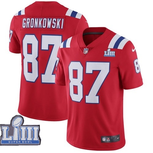 Nike Patriots 87 Rob Gronkowski Red Youth 2019 Super Bowl LIII Vapor Untouchable Limited Jersey