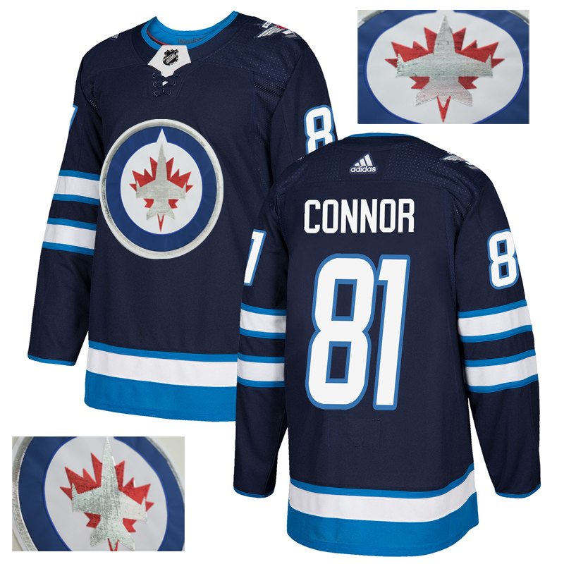 Jets 81 Kyle Connor Navy With Special Glittery Logo Adidas Jersey