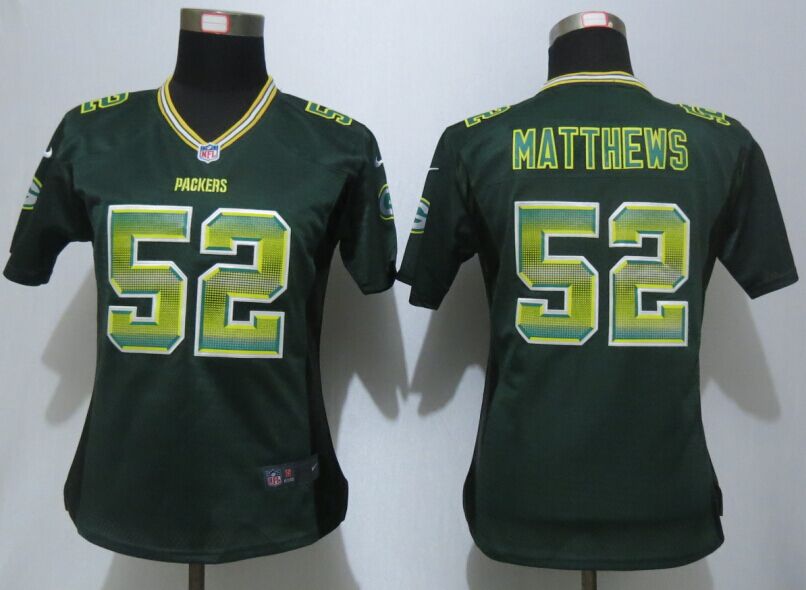 Nike Packers 52 Clay Mattews Green Pro Line Fashion Strobe Women Jersey