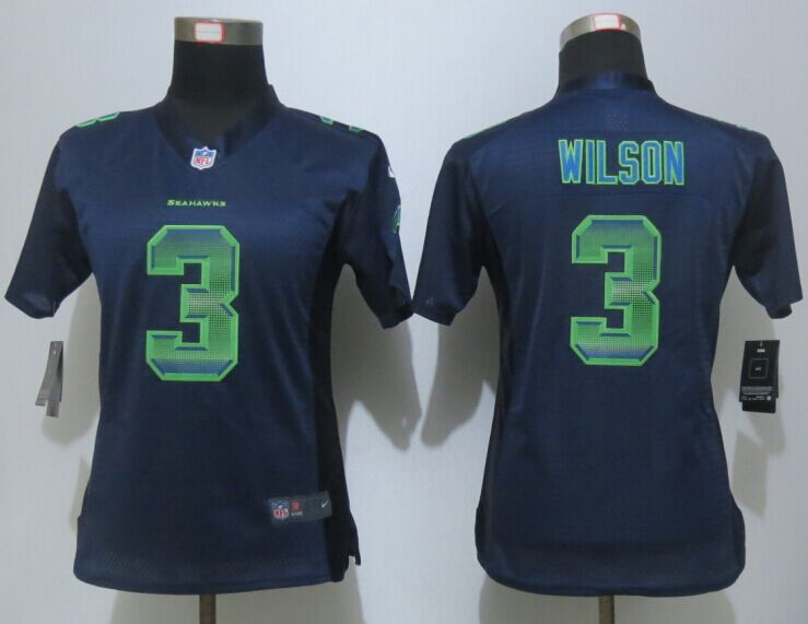 Nike Seahawks 3 Russell Wilson Blue Pro Line Fashion Strobe Women Jersey